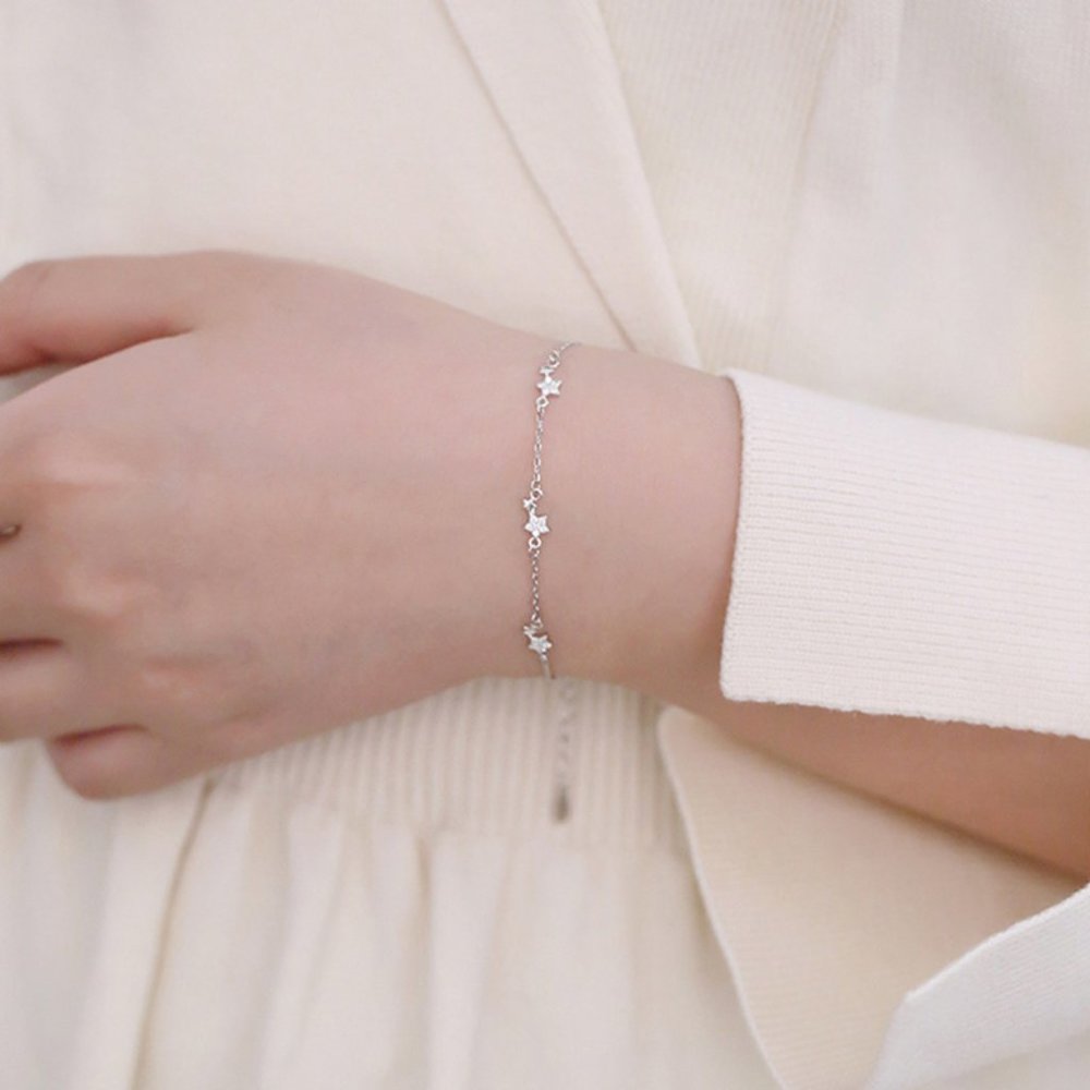 NEW Silver Dainty Pave Zircon Link Chain Bracelet - Picture 7 of 8